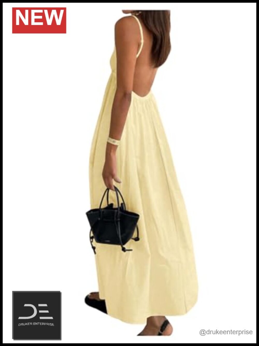 SOLY HUX Women's Backless V Neck Loose Flowy Midi Cami Dress Summer
